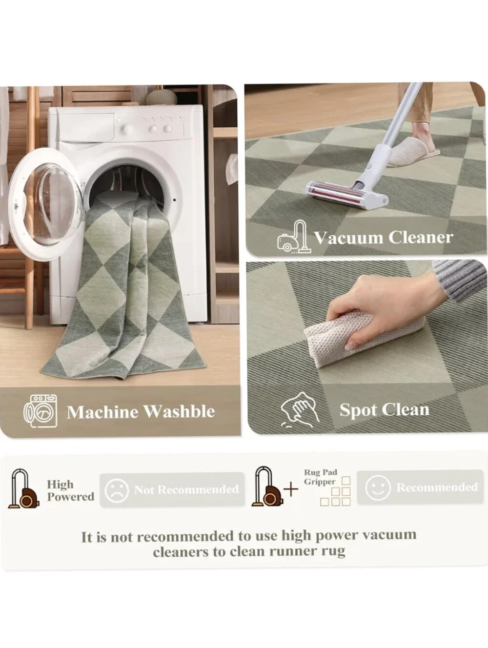 Beeiva NWT 2'x3' Diamond Stripe Non-Slip Machine Washable Rug Mat Grey/Green